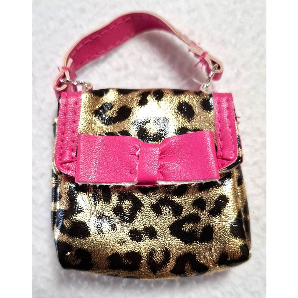 Our Generation Battat Doll Gold Leopard-Print Purse Handbag Pink Bow Handle